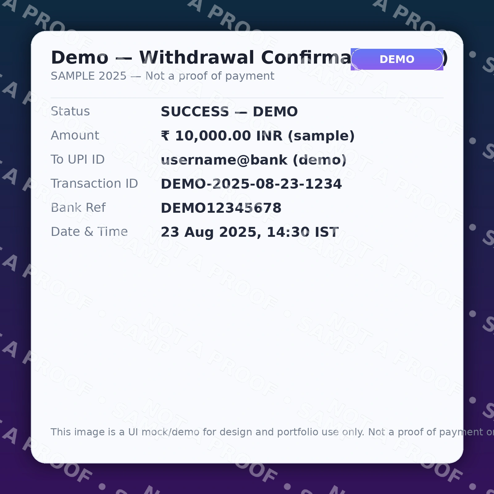 Sample UPI withdrawal proof screenshot 2025